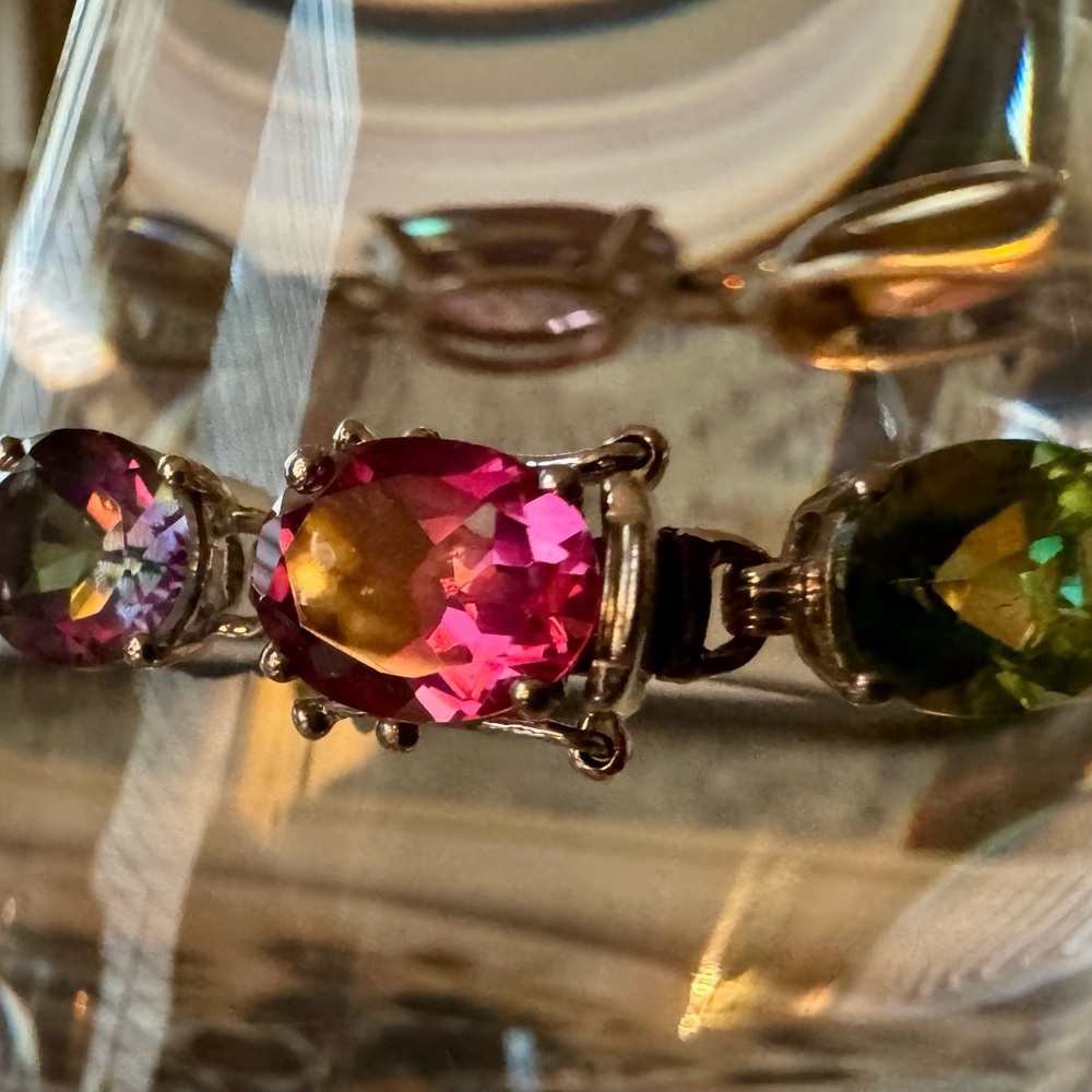 Vibrant Multicolor India Silver Gemstone Bracelet 8” - Picture 2 of 8